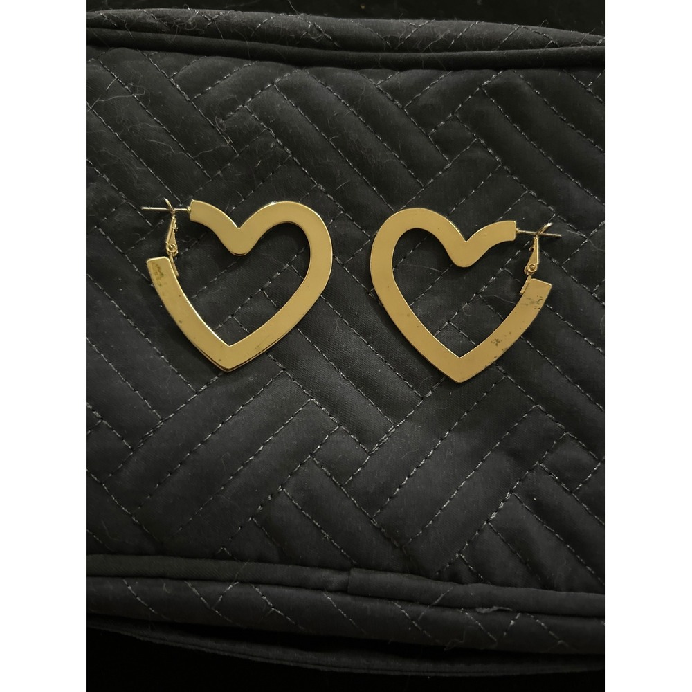 Gold Tone Heart Hoop Earrings Statement Fashion Jewelry‎